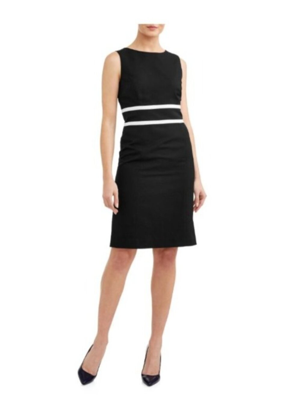 NWT Black Label by Evan-Picone Dress, Black & White Stripe Waist, Size 16